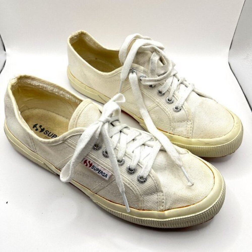 Superga Classic Cotu Low Top Mens Size 8 Off‎ White Canvas Laceup Sneakers